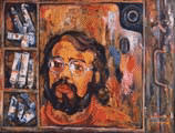 Self-portrait on a palette.